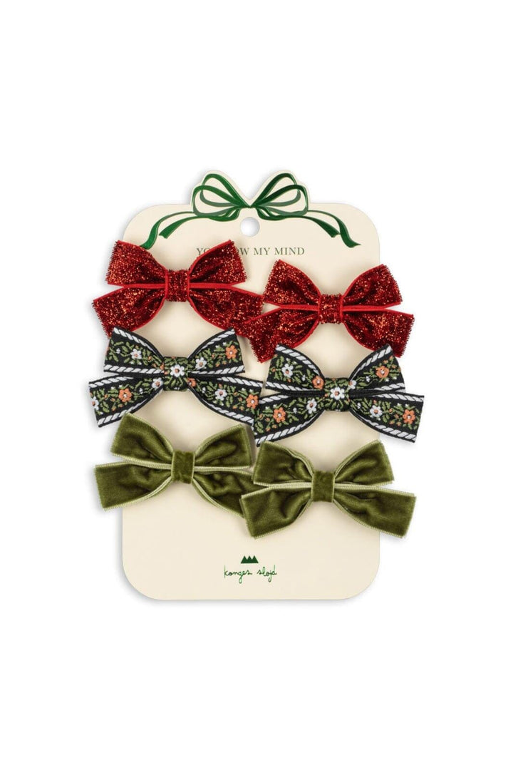 Konges Sløjd - 6 Pack Micki Bow Hair Clips Ks104188 - Red/green Hårspænder