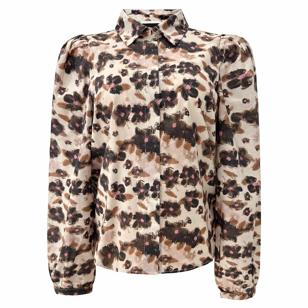Liberte - Flora Ls Blouse 21598 - Brown Black Flower Bluser