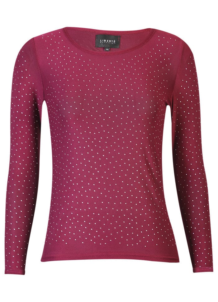 Liberte - Mesh Ls Sparkle Tshirt 22134 - Bordeaux Diamond Dot T-shirts