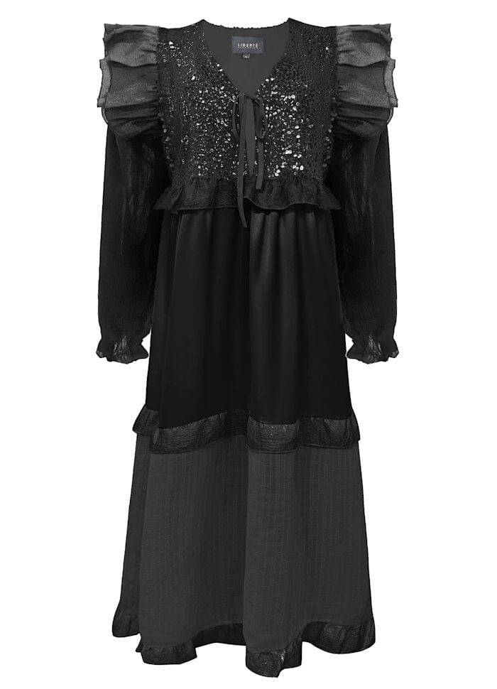 Liberte - Nor Ls Frill Dress 22266 - Black Sequins Kjoler