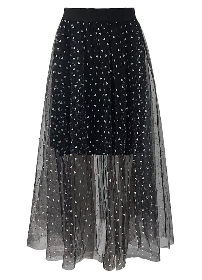 Liberte - Tulle Heart Skirt 22098 - Black Small Silver Hearts Nederdele