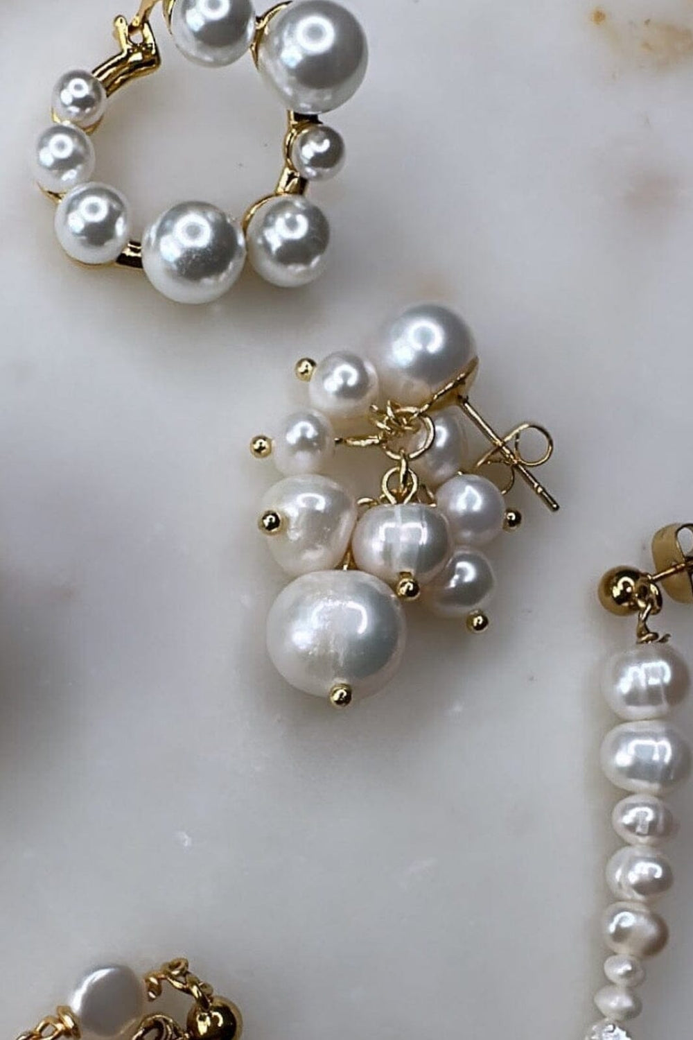 Mellow Moon - Pearl Drops Earring - Forgyldt Øreringe