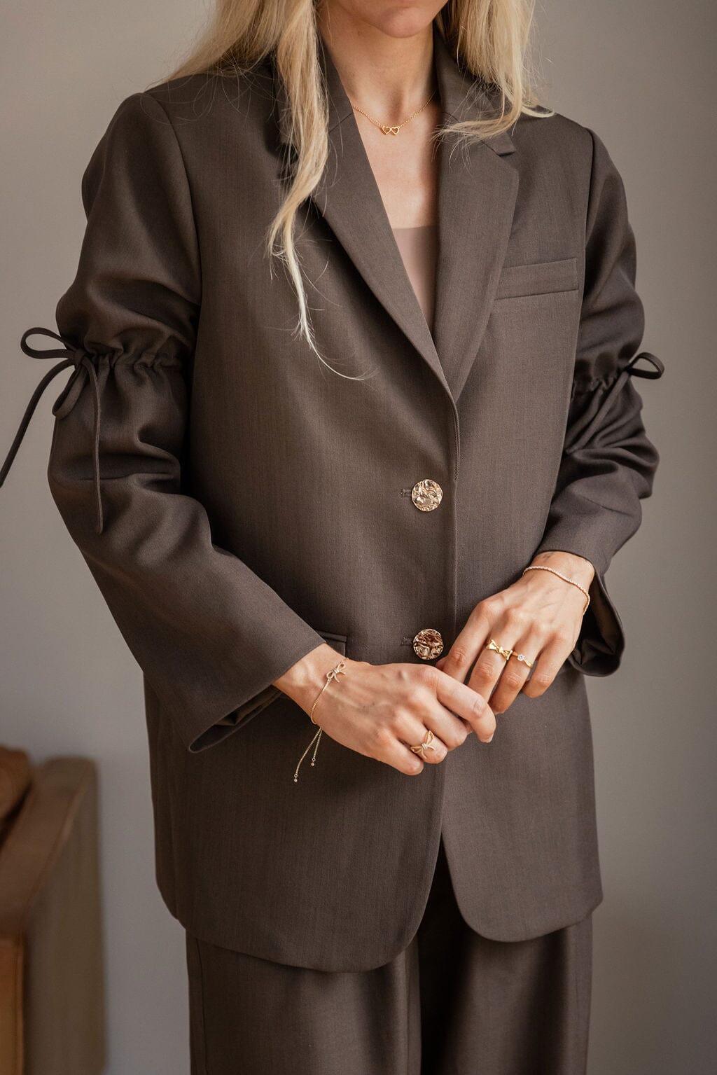 Molly&My x Julie Elgaard - Frida String Structure Blazer 167115 - 676 - Dark Brown Blazere