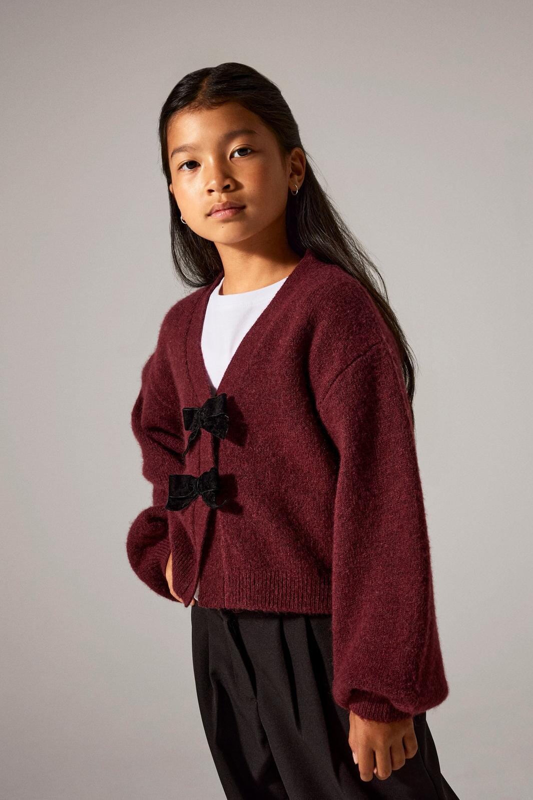 Name It - Nkfrina Ls Knit Card - 4881437 Burgundy Black Bow Cardigans