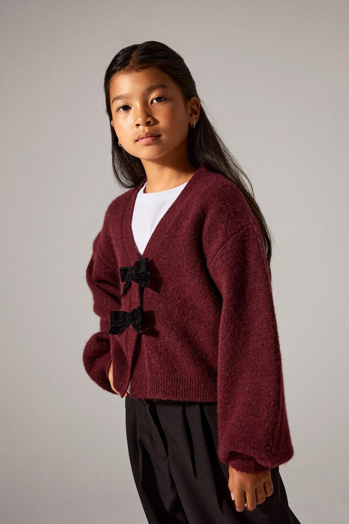 Name It - Nkfrina Ls Knit Card - 4881437 Burgundy Black Bow Cardigans