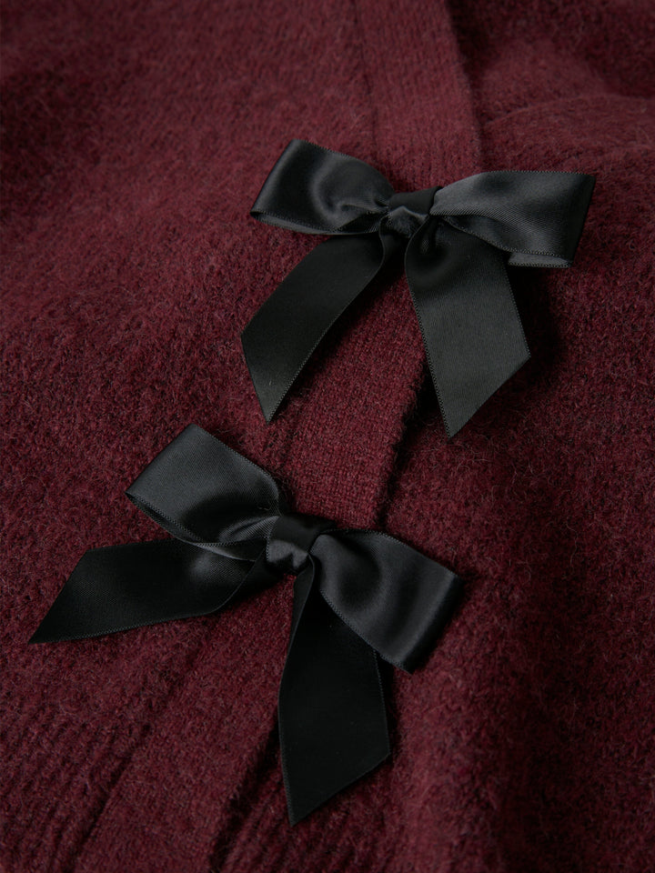 Name It - Nkfrina Ls Knit Card - 4881437 Burgundy Black Bow Cardigans