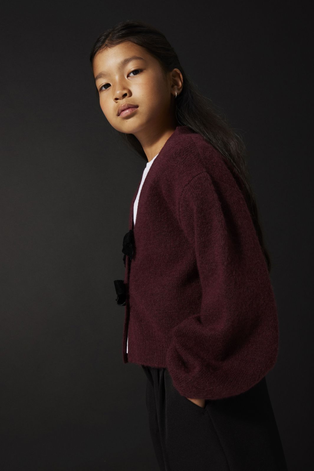 Name It - Nkfrina Ls Knit Card - 4881437 Burgundy Black Bow Cardigans
