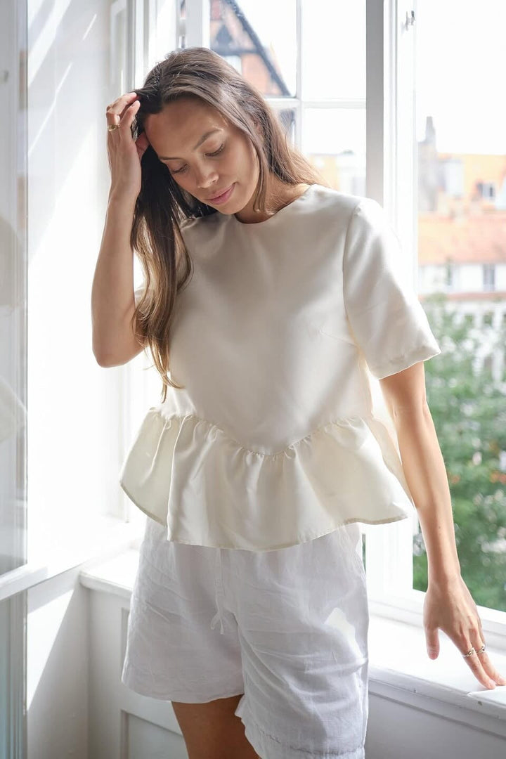 Neo Noir - Alva Dull Satin Blouse 165748 - 124 - Ivory Bluser