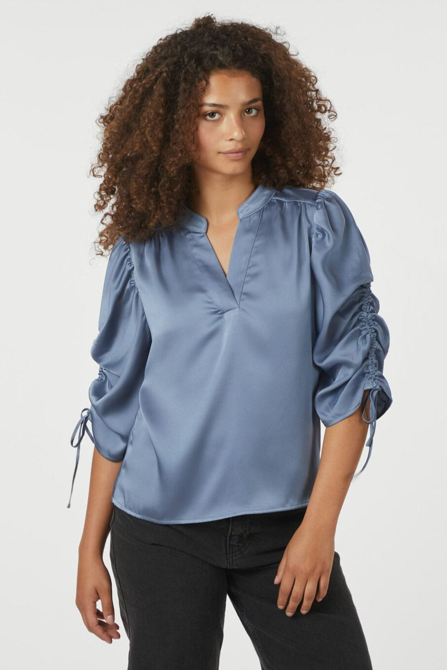 Neo Noir - Alvira Drapy Satin Blouse 166542 - 142 - Dusty Blue