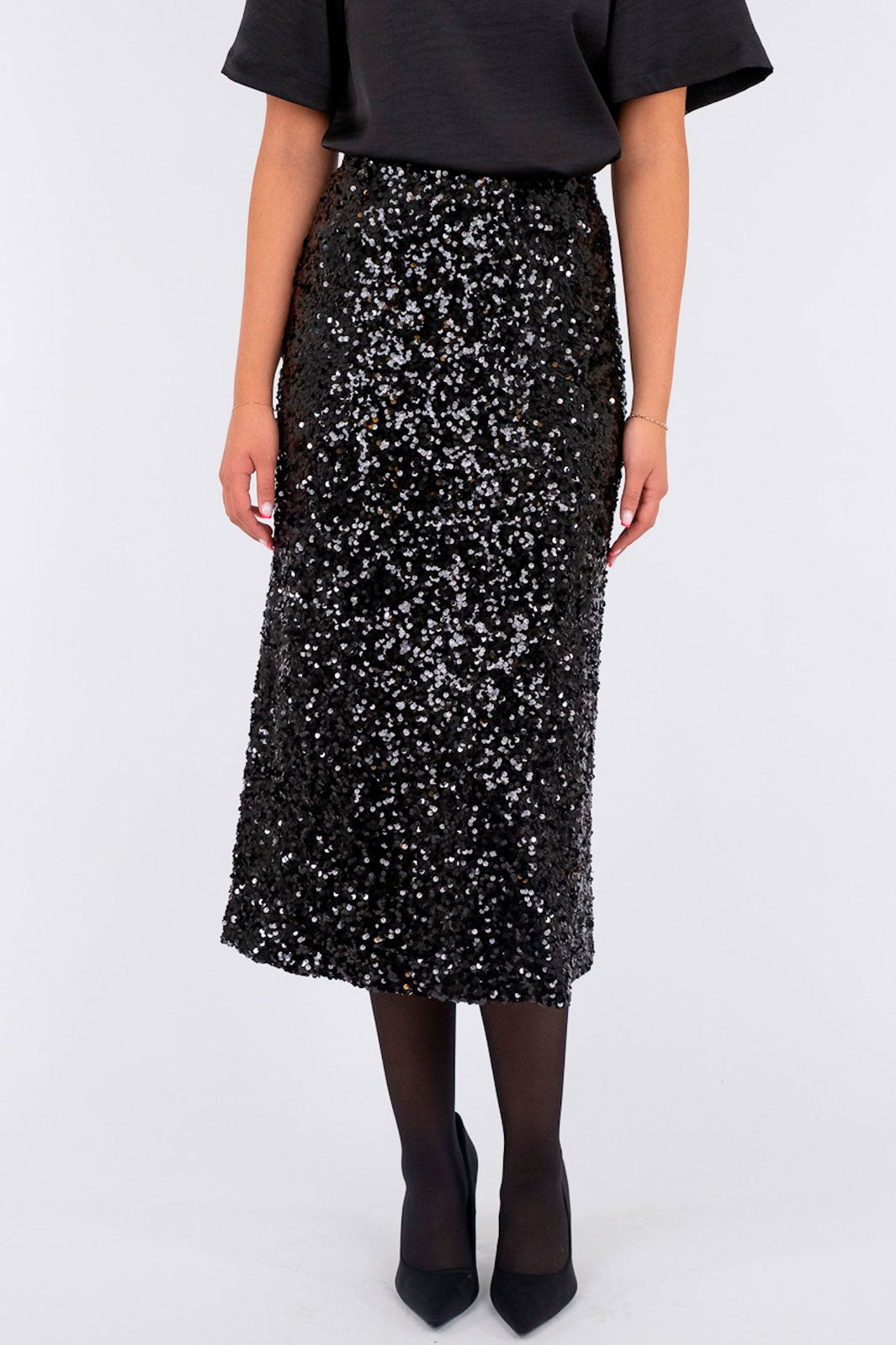 Neo Noir - Baira Fall Sequins Skirt - Black Nederdele