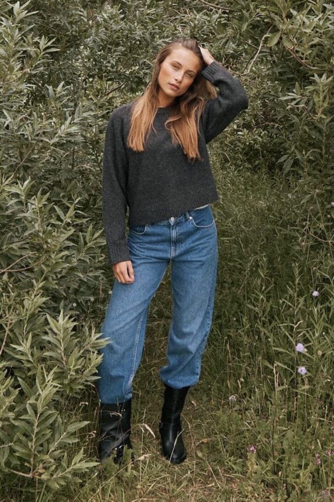 Neo Noir - Detri Solid Knit Blouse - Antracit Bluser