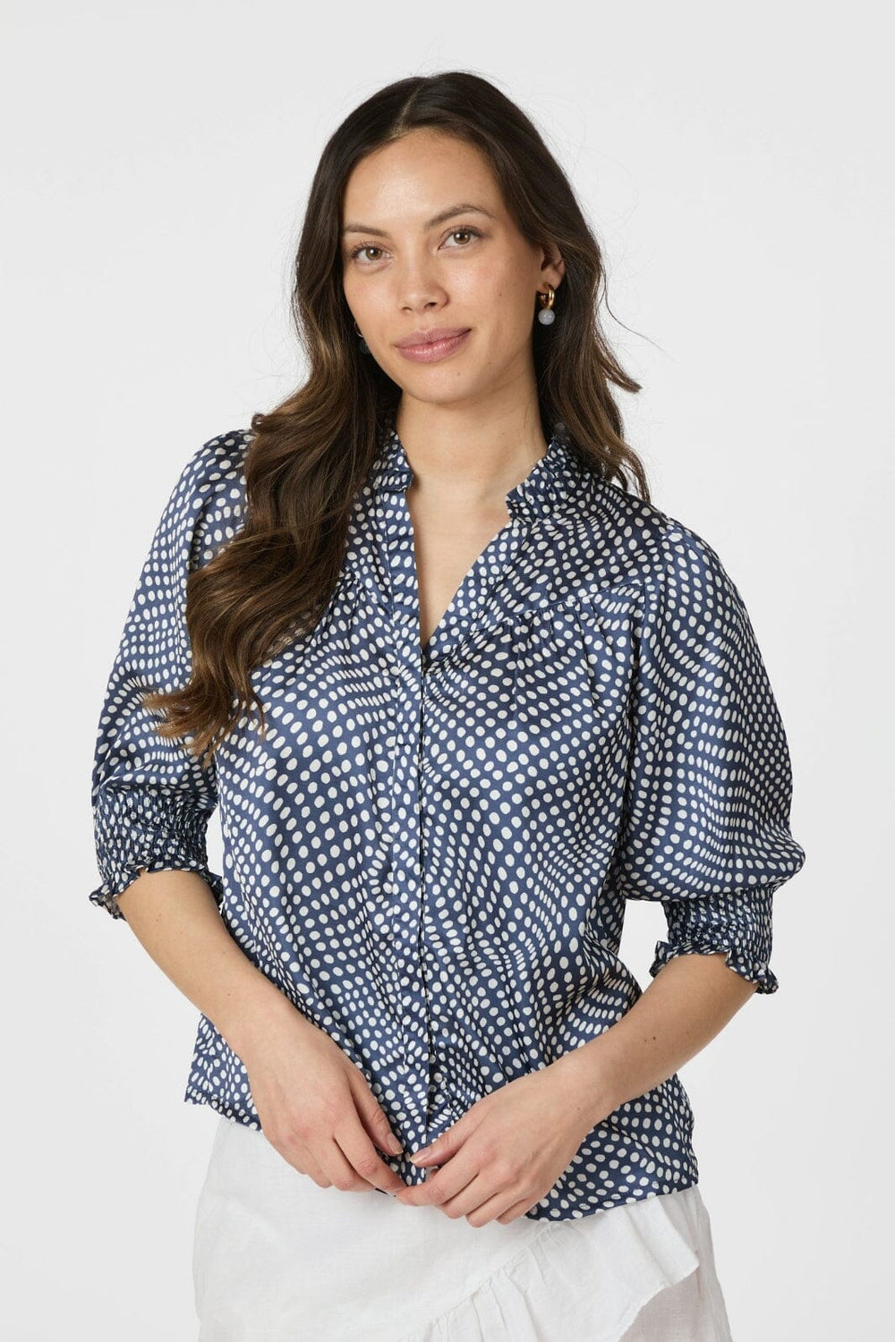 Neo Noir - Diana Vibrant Dot Blouse 163423 - 141 - Navy