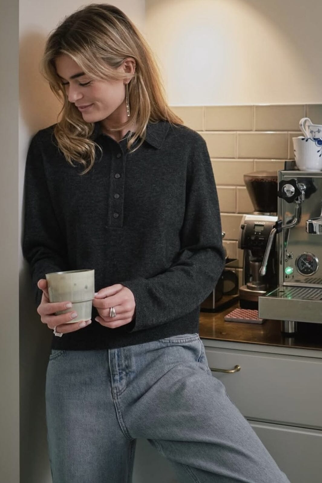 Neo Noir - Genea Knit Polo Blouse 163891 - Antracit Bluser