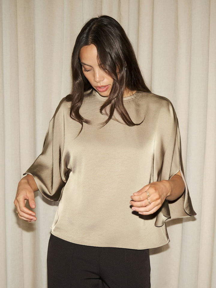 Neo Noir - Liora Heavy Sateen Blouse 165567 - 811 - Dark Taupe Bluser