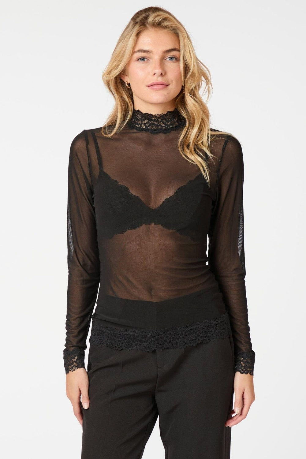 Neo Noir - Liza Mesh Lace Blouse 164281 - Black Bluser