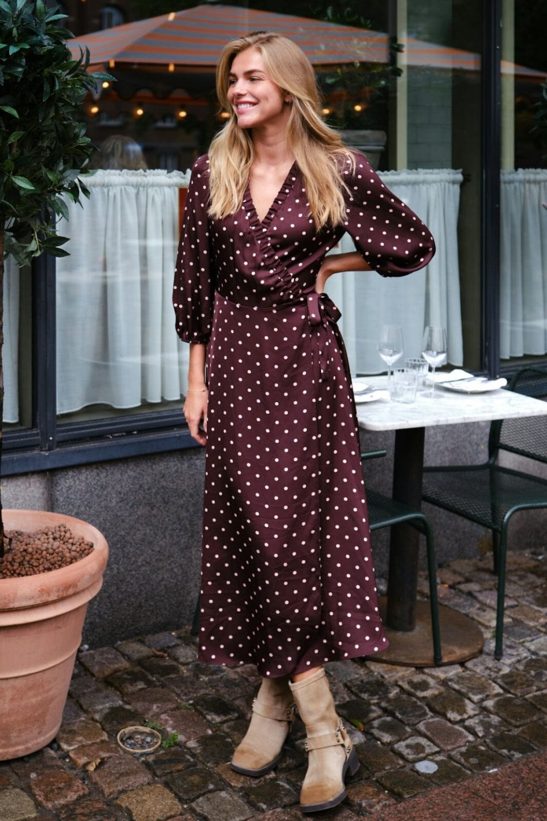Neo Noir - Malinga Dot Dress 165909 - 682 - Wine Kjoler