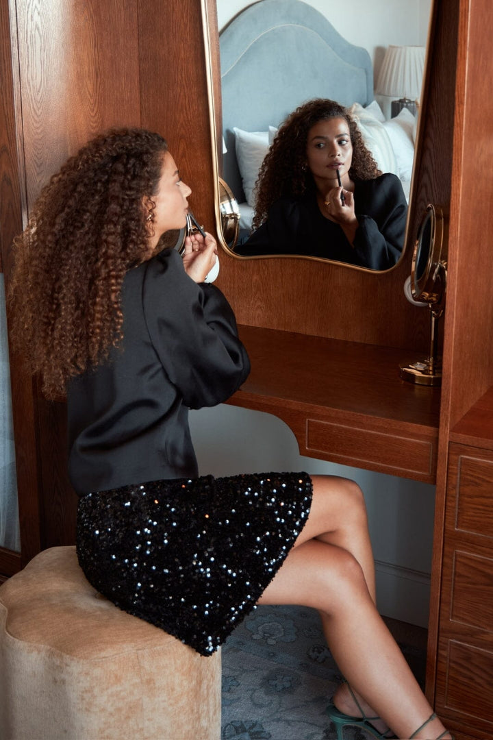 Neo Noir - Miva Velvet Sequins Skirt - Black Nederdele