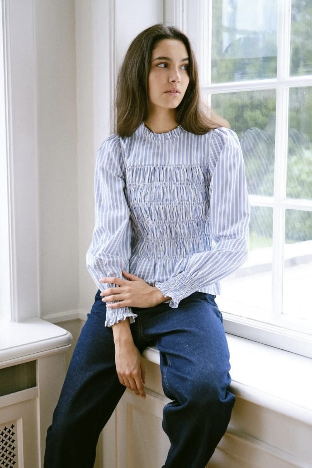 Neo Noir - Possa Stripe Smock Blouse 164667 - 145 - Light Blue Bluser