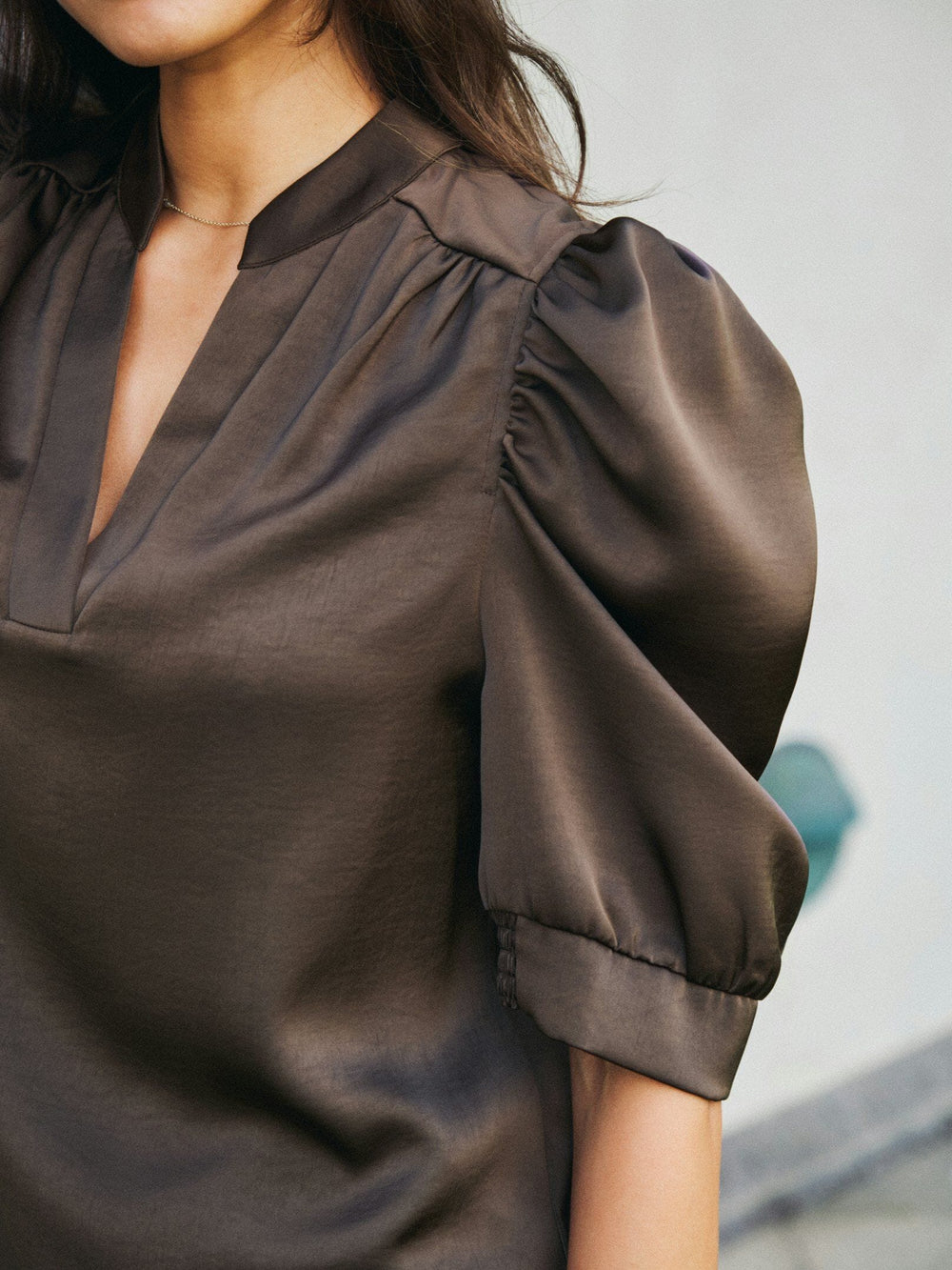 Neo Noir - Roella Heavy Sateen Blouse 162590 - 676 - Dark Brown Bluser