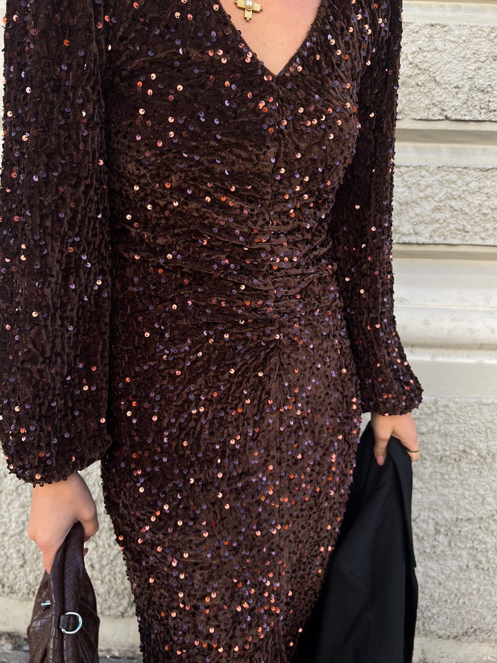 Noella - Teagan Lg Dress - 1021 Chocolate Brown Kjoler