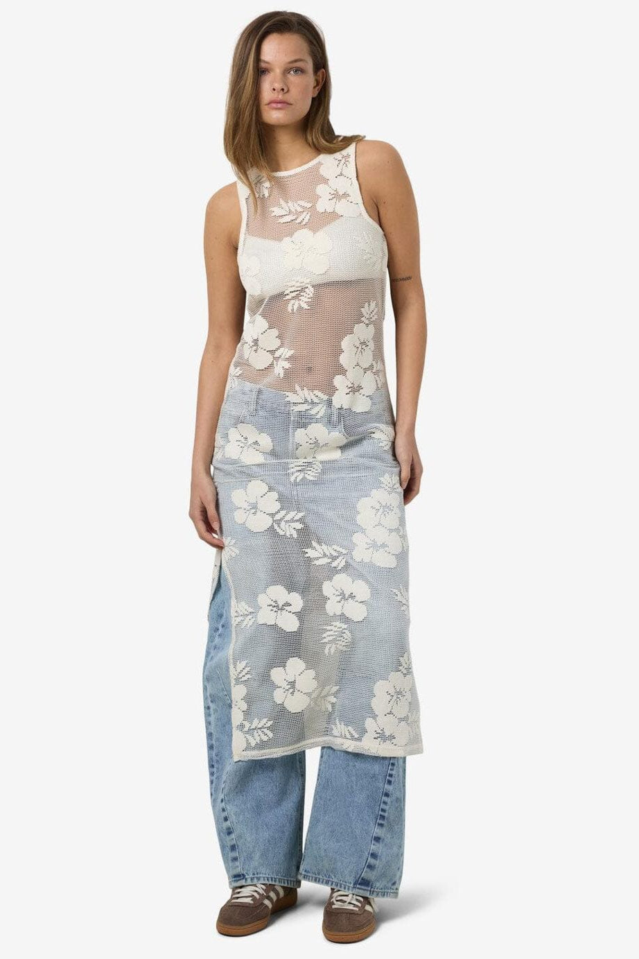 Noisy May - Nmklea S/L Long Flower Lace Slit Dress - 4821924 Birch