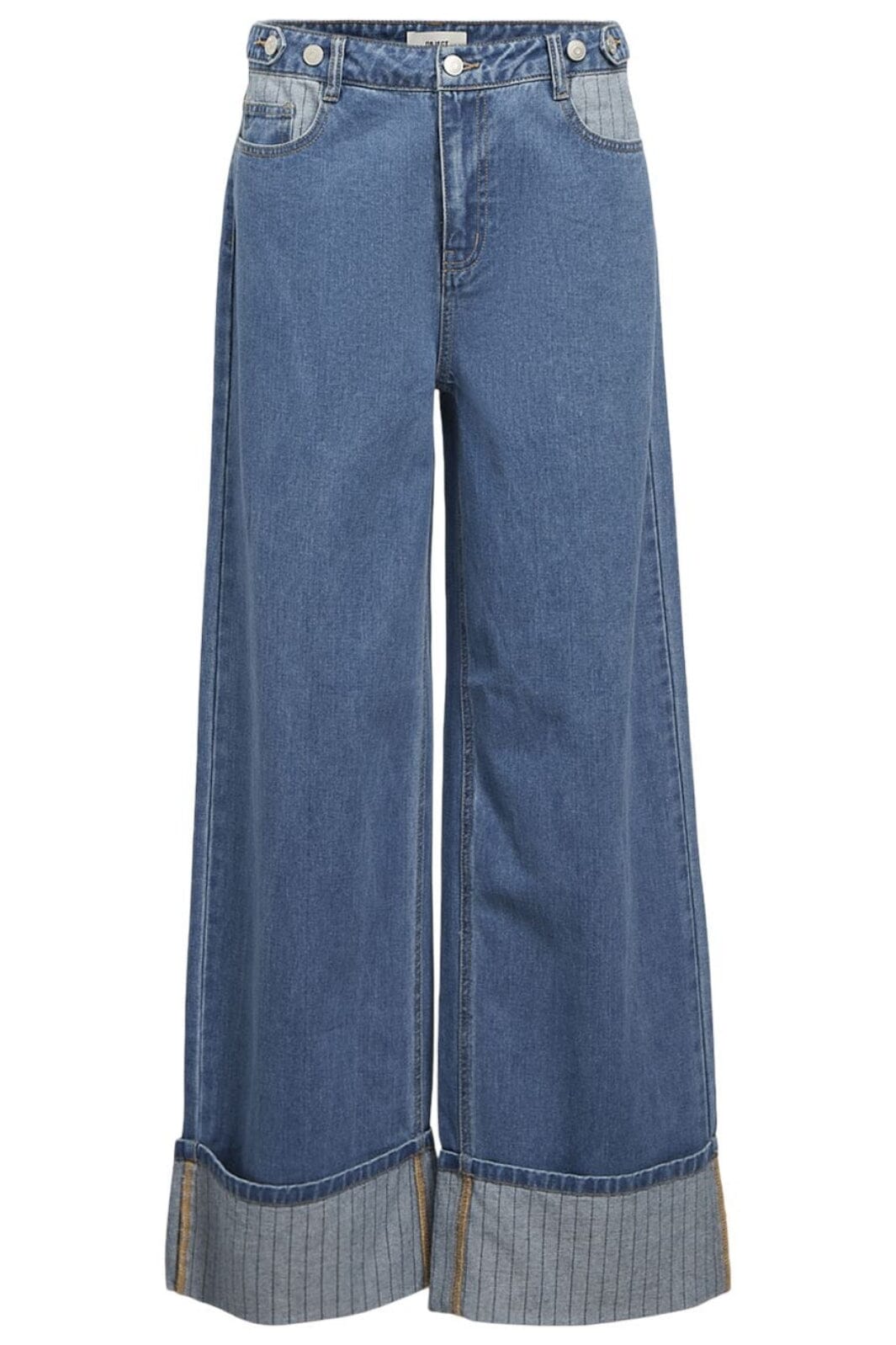 Object - Objcasey Lo Denim Pants Aw Fair 24 - 4752668 Medium Blue Denim Stripe Fold Up Jeans