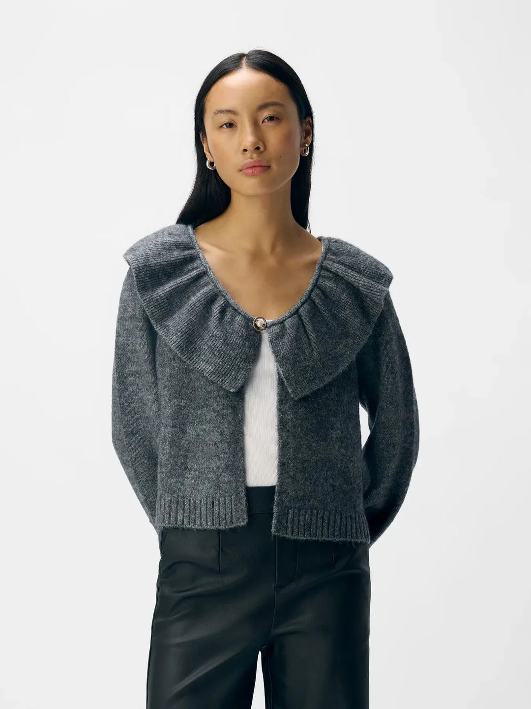 Object - Objdenisi L/S Lo Knit Cardigan - 4826634 Medium Grey Melange Cardigans
