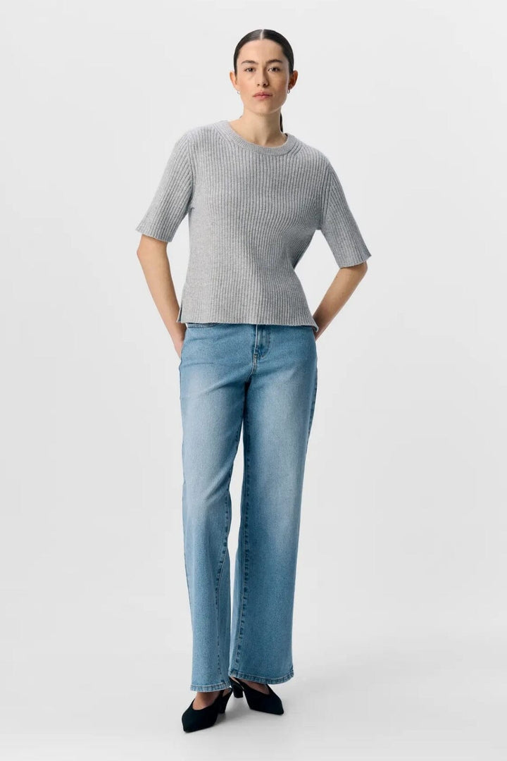 Object - Objelva 2/4 Re O-Neck Knit - 4788923 Light Grey Melange