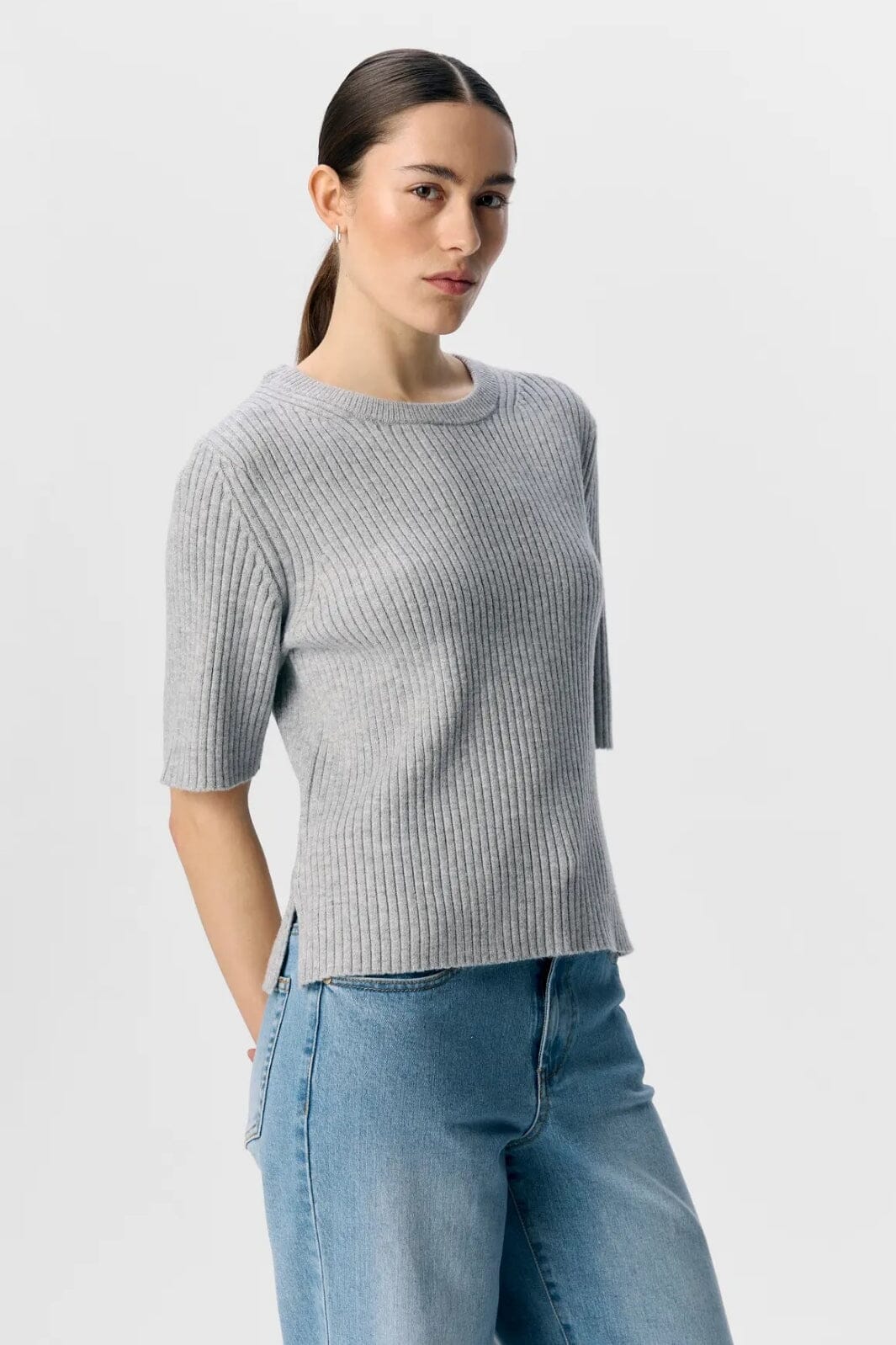 Object - Objelva 2/4 Re O-Neck Knit - 4788923 Light Grey Melange