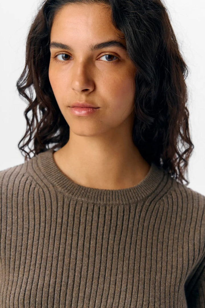 Object - Objelva 2/4 Re O-Neck Knit - 4872405 Morel Melange