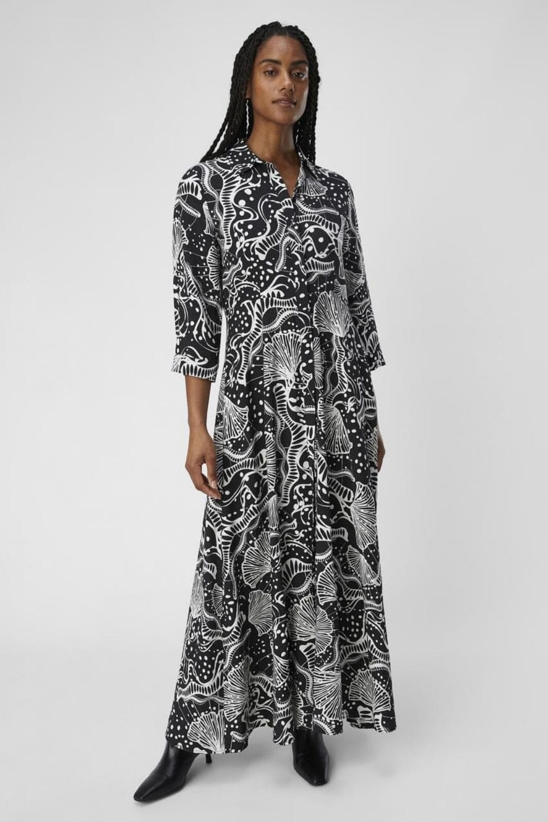 Object - Objjessa Alli 3/4 Shirt Dress 132 - 4529413 Black White Sand Kjoler