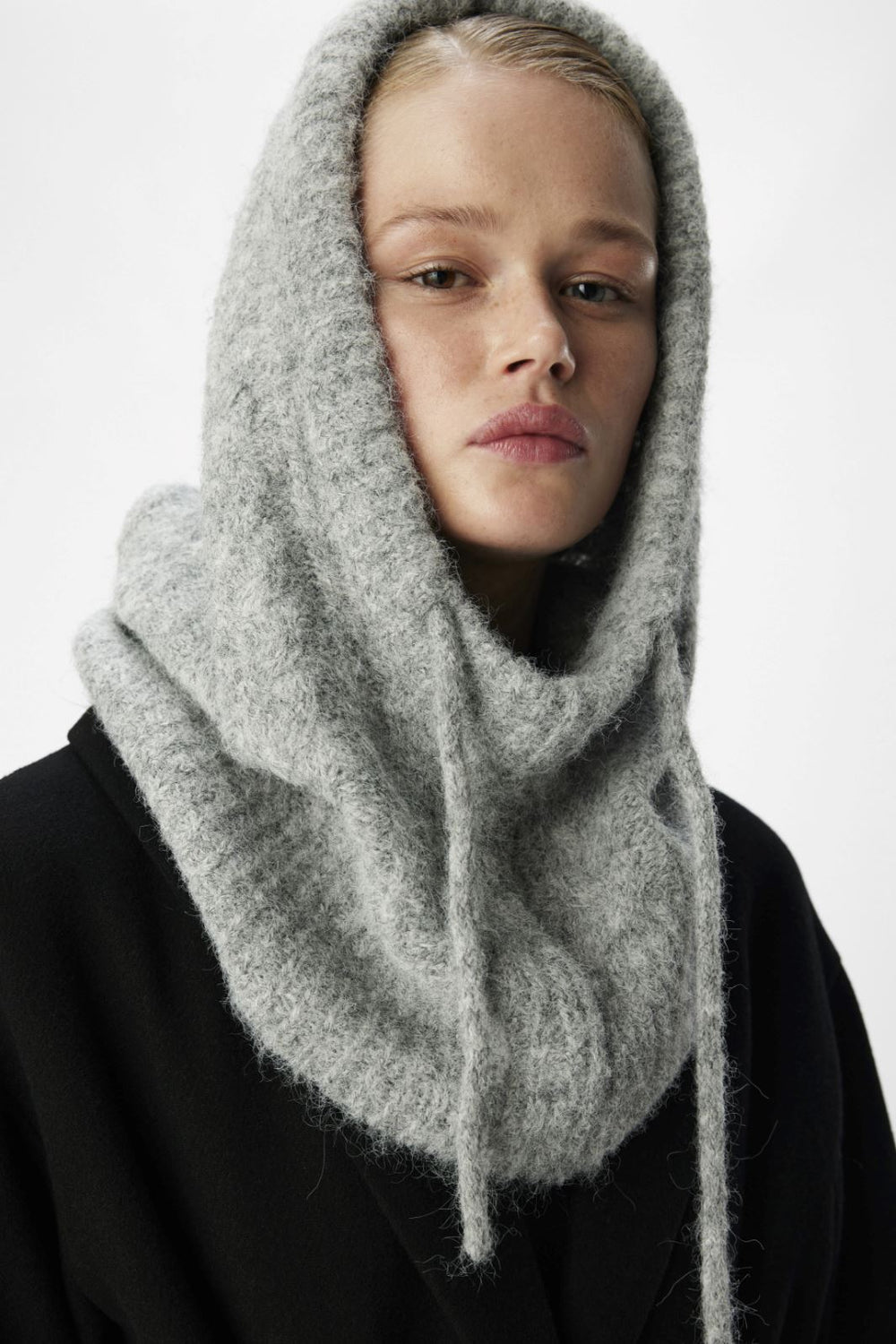 Object - Objmilu Cable Knit Balaclava - 4668596 Light Grey Melange Elefanthuer