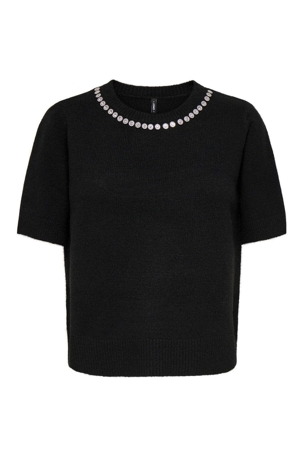 Only - Onlabby Life Ss Bling Top O-Neck Knt - 4894601 Black Silver Bling