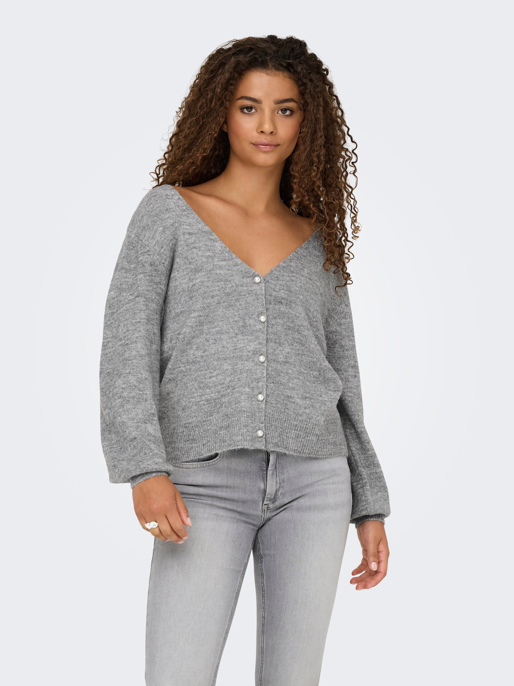 Only - Onladele Ls Lace Mix Revers Cardi Cc Knt - 4776453 Light Grey Melange Black Lace Cardigans
