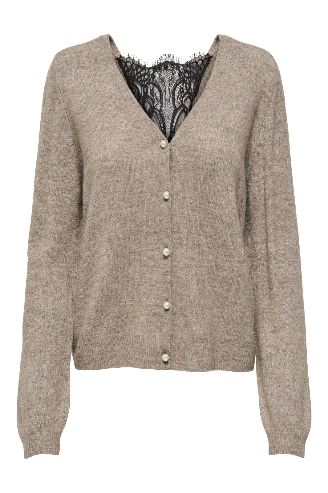 Only - Onladele Ls Lace Mix Revers Cardi Cc Knt - 4852394 Fungi Melange/Black Lace Cardigans