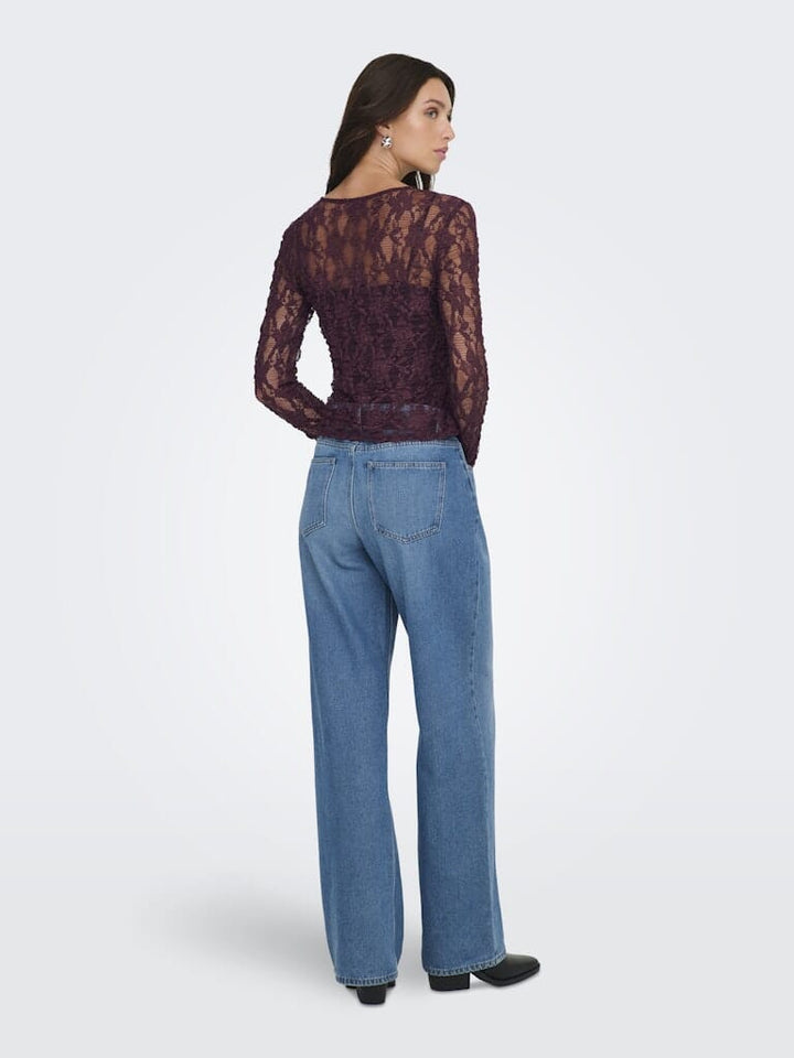 Only - Onlalba L/S Lace Top - 4907618 Decadent Chocolate Bluser