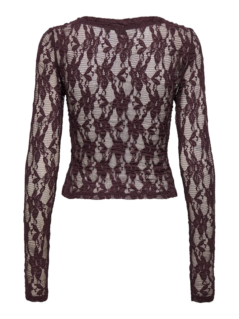 Only - Onlalba L/S V-Neck Lace Top - 4907612 Decadent Chocolate Bluser