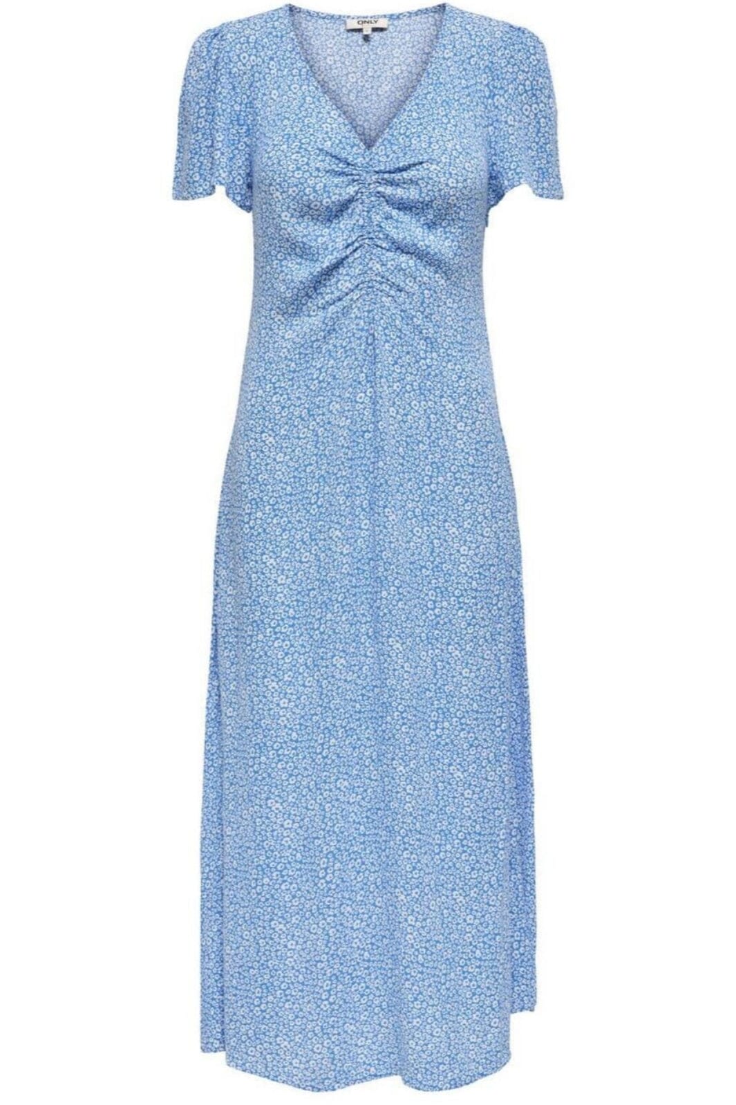 Only - Onlancona Ss V-Neck Dress Moch - 4815088 French Blue W Cloud Dancer Kjoler