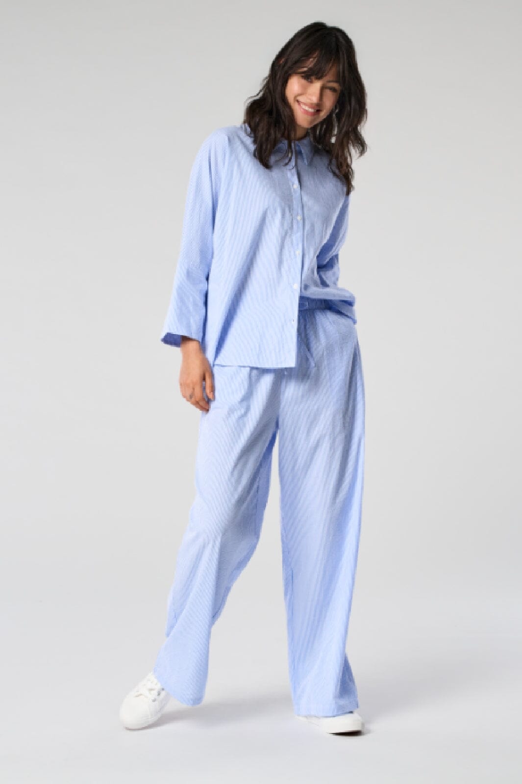 Only - Onlaugusta Pant 15303418 - 4313520 - Cloud Dancer Blue Stripes Bukser