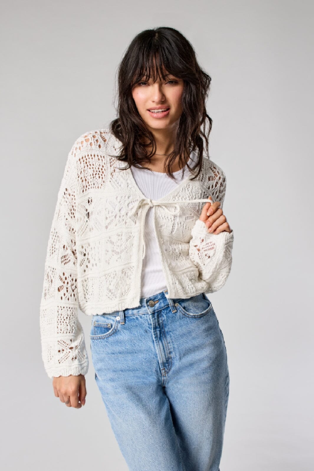 Only - Onlbeach Life 7/8 Tie Cardigan Knt - 4004491 Cloud Dancer Cardigans