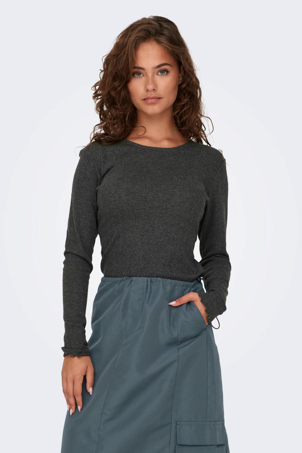 Only - Onlcarlotta L/S Top - 4238308 Dark Grey Melange Bluser