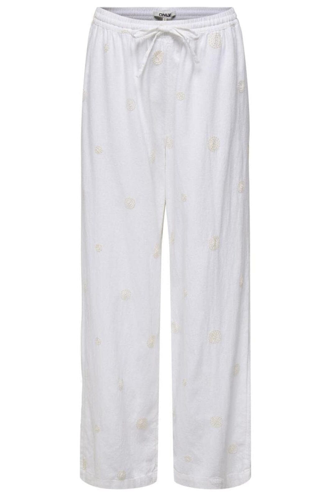 Only - Onlcaro Linen Bl Emb Wide Pant Cc - 4652341 Bright White Pumice Stone Embroidery Bukser