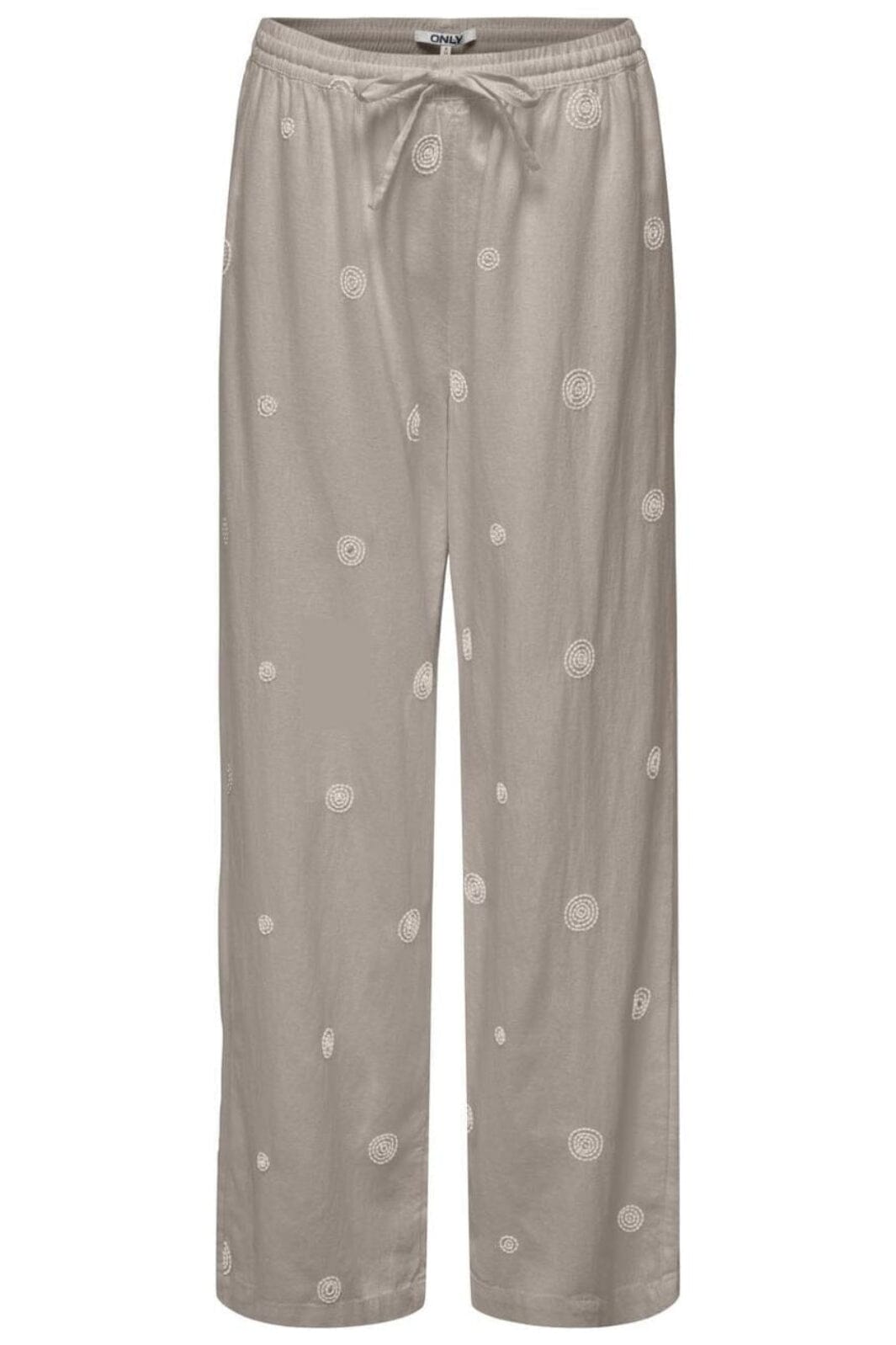 Only - Onlcaro Linen Bl Emb Wide Pant Cc - 4727393 String Pumice Stone Embroidery Bukser