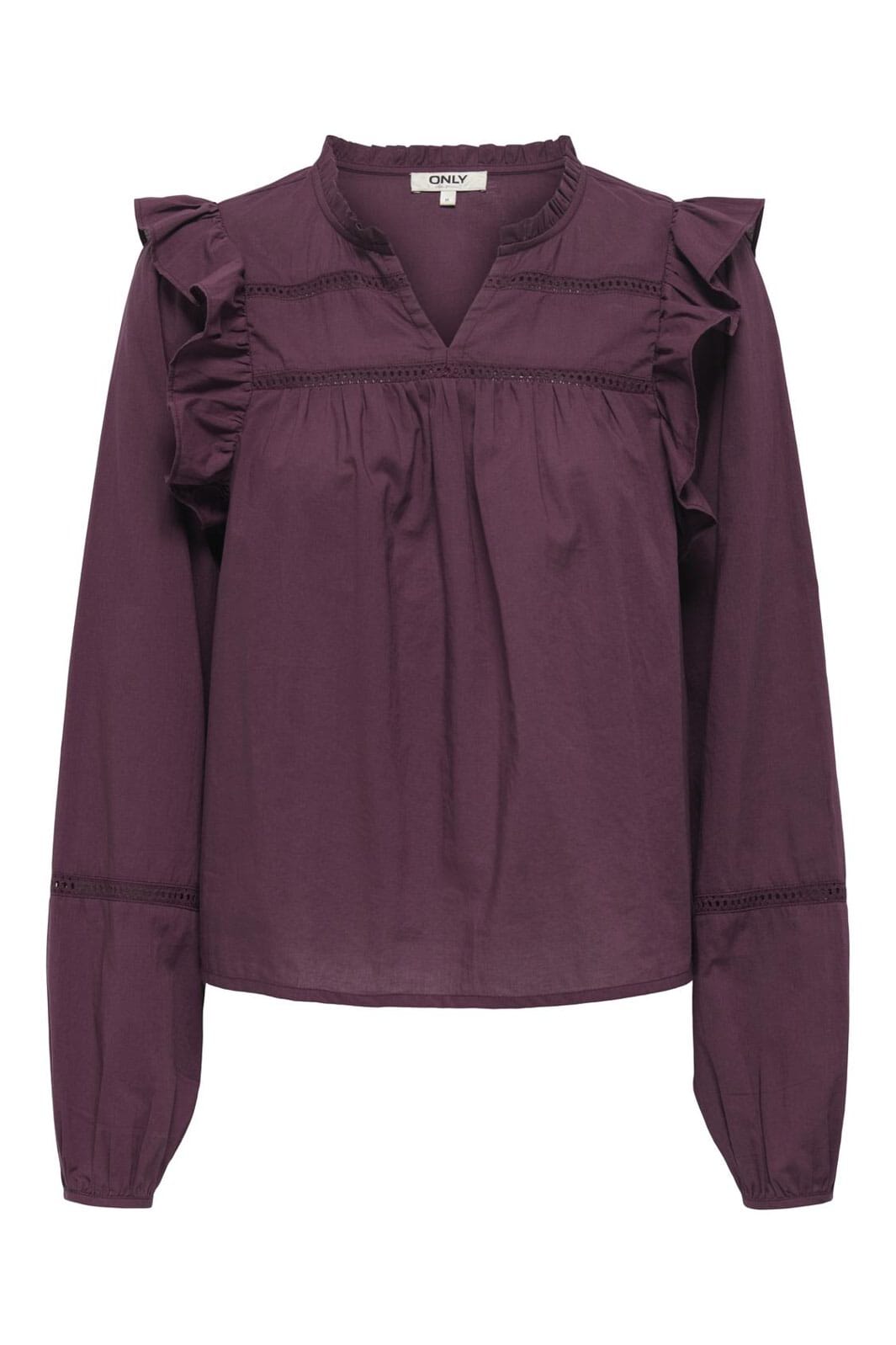 Only - Onledda Life Ls Frill V-Neck Top - 4828555 Mauve Wine