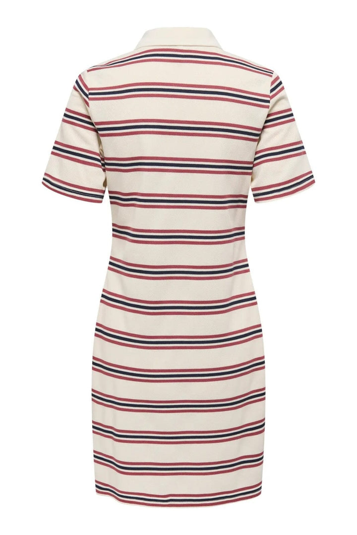 Only - Onlevie S/S Polo Dress 15357166 - 4848808 - Antique White Navy Blazer+Ruby Wine