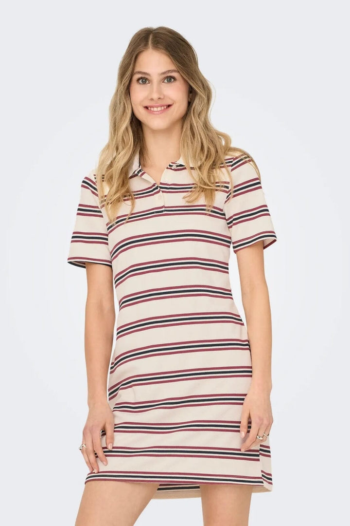Only - Onlevie S/S Polo Dress 15357166 - 4848808 - Antique White Navy Blazer+Ruby Wine