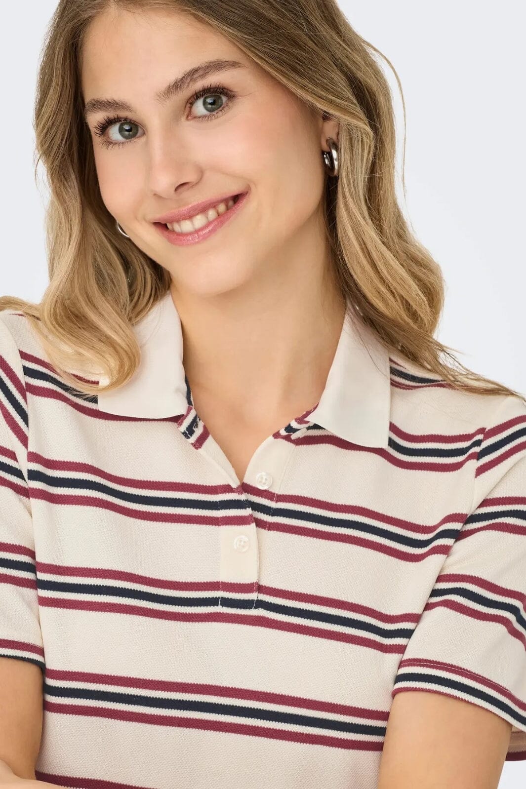 Only - Onlevie S/S Polo Dress 15357166 - 4848808 - Antique White Navy Blazer+Ruby Wine