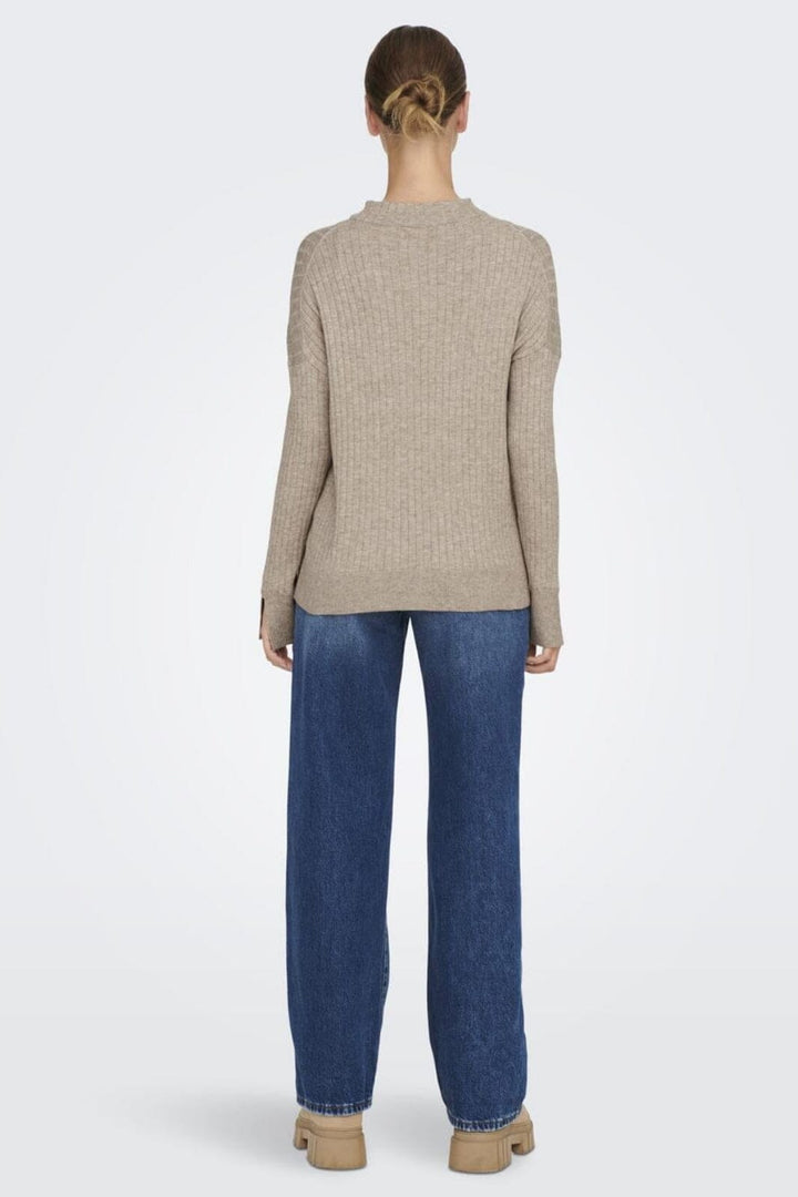 Only - Onlfia Katia L/S Rib Pullover Knt - 4110619 Beige Melange Strikbluser