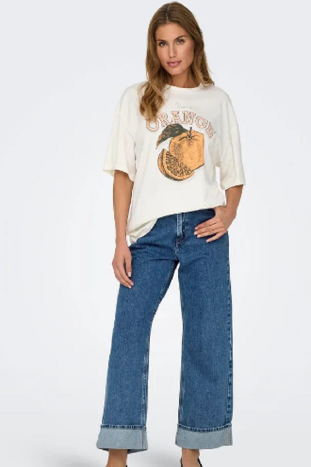 Only - Onlhope Wide Fold Up Cro - 4526976 Medium Blue Denim Jeans