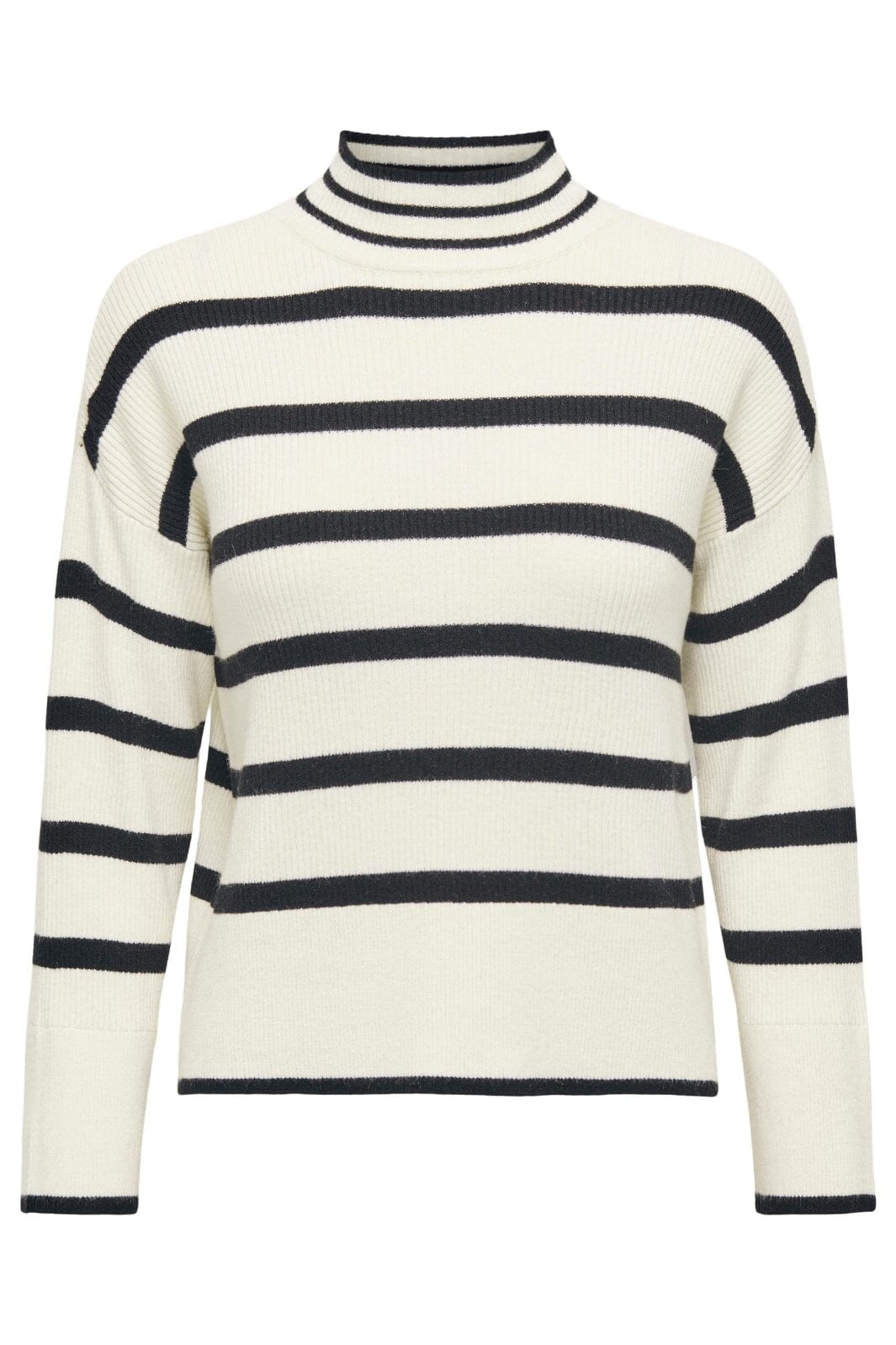 Only - Onlibi L/S Highneck Pullover Knt - 4031224 Whitecap Gray W.Melange/Black Strikbluser